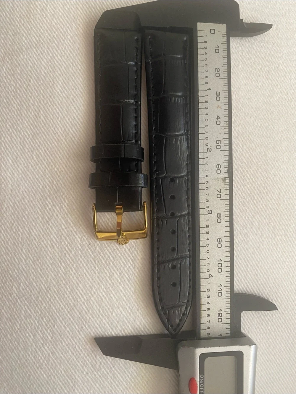 Black Leather Watch Strap with Gold Rolex plate Buckle 20mm